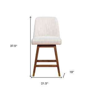 26" Beige And Brown Solid Wood Counter Height Swivel Bar Chair