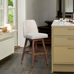 Beige And Brown Solid Wood Swivel Counter Height Bar Chair