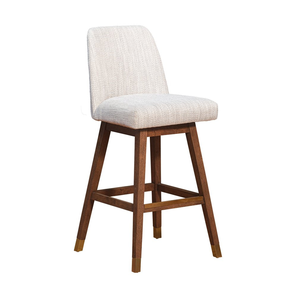30" Beige And Brown Solid Wood Bar Height Swivel Bar Chair