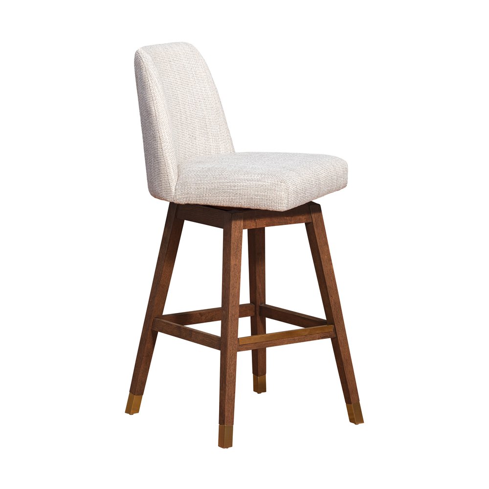30" Beige And Brown Solid Wood Bar Height Swivel Bar Chair