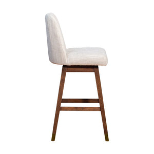 30" Beige And Brown Solid Wood Bar Height Swivel Bar Chair