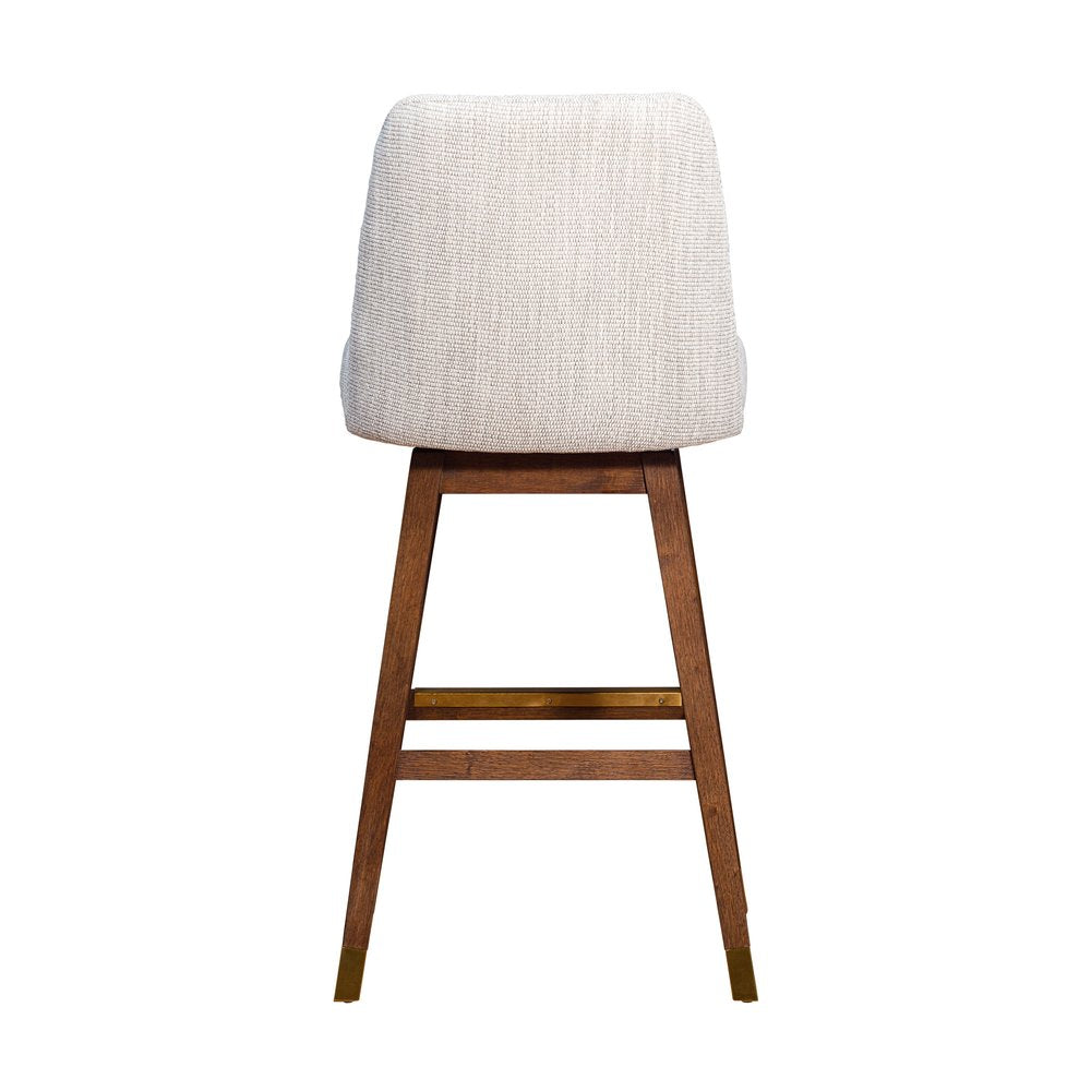 30" Beige And Brown Solid Wood Bar Height Swivel Bar Chair