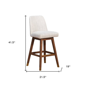 30" Beige And Brown Solid Wood Bar Height Swivel Bar Chair