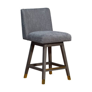 26" Gray And Brown Fabric And Solid Wood Counter Height Swivel Bar Chair