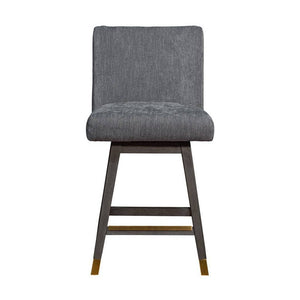 26" Gray And Brown Fabric And Solid Wood Counter Height Swivel Bar Chair