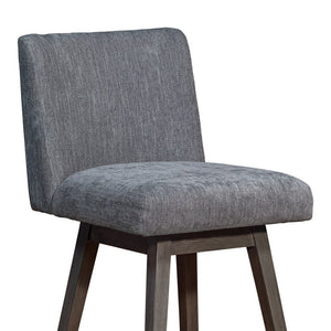 26" Gray And Brown Fabric And Solid Wood Counter Height Swivel Bar Chair