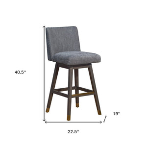 30" Gray And Brown Solid Wood Bar Height Swivel Bar Chair