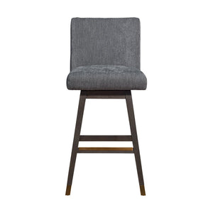30" Gray And Brown Solid Wood Bar Height Swivel Bar Chair