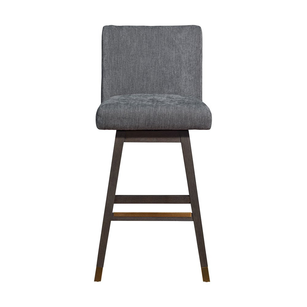 30" Gray and Brown Solid Wood Swivel Bar Chair