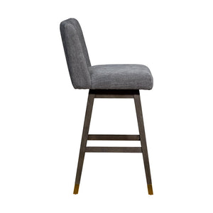 30" Gray And Brown Solid Wood Bar Height Swivel Bar Chair