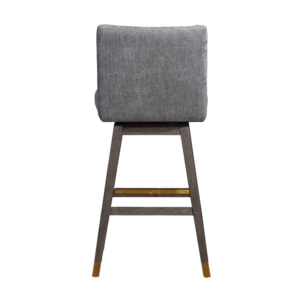 30" Gray And Brown Solid Wood Bar Height Swivel Bar Chair