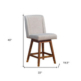 26" Taupe and Brown Solid Wood Swivel Bar Chair