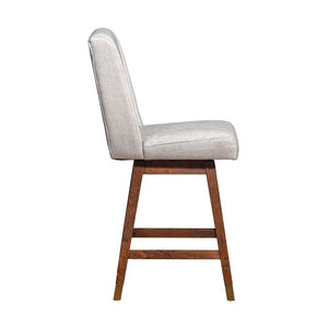 26" Beige And Brown Fabric And Solid Wood Counter Height Swivel Bar Chair
