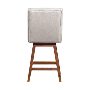 26" Beige And Brown Fabric And Solid Wood Counter Height Swivel Bar Chair