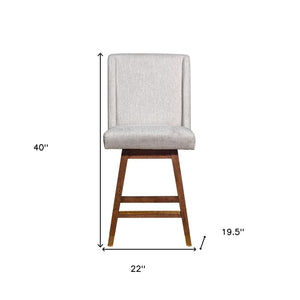 26" Beige and Brown Fabric and Solid Wood Counter Height Swivel Bar Chair
