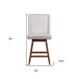 26" Beige and Brown Fabric and Solid Wood Counter Height Swivel Bar Chair