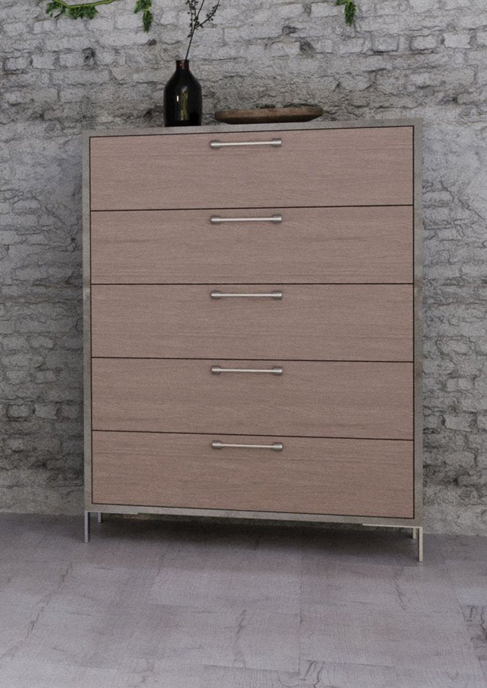 35" Brown Wood Five Drawer Dresser