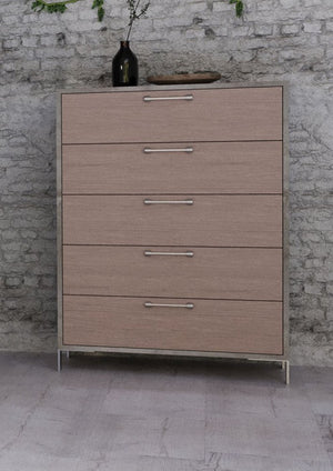 35" Brown Wood Five Drawer Dresser