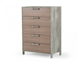 35" Brown Wood Five Drawer Dresser