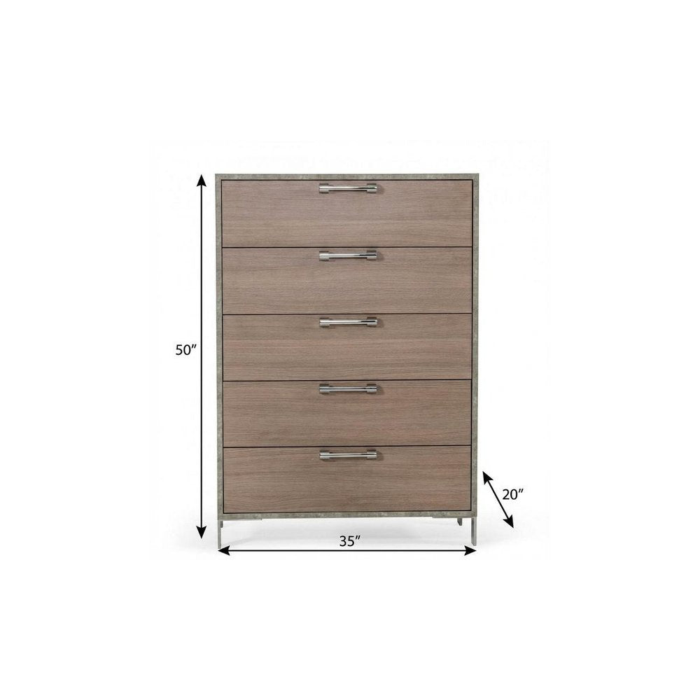 35" Brown Wood Five Drawer Dresser