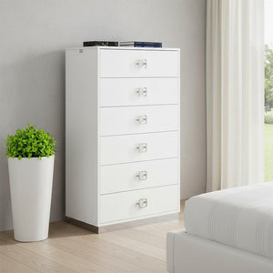 32" White Manufactured Wood + Solid Wood Stainless Steel Six Drawer Chest