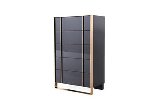 33" Black And Gold Wood Five Drawer Dresser