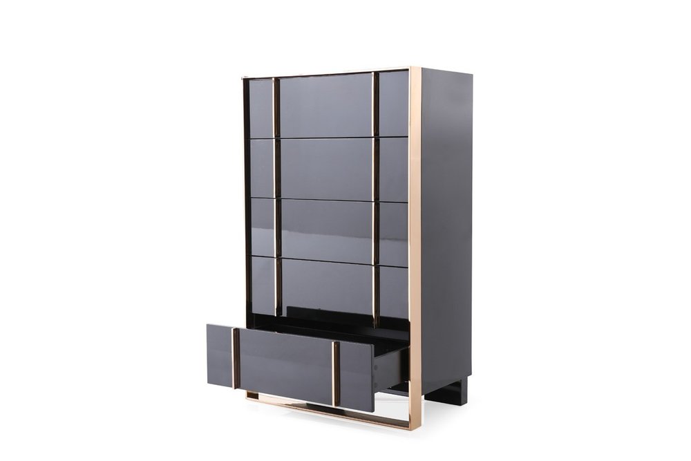 33" Black And Gold Wood Five Drawer Dresser
