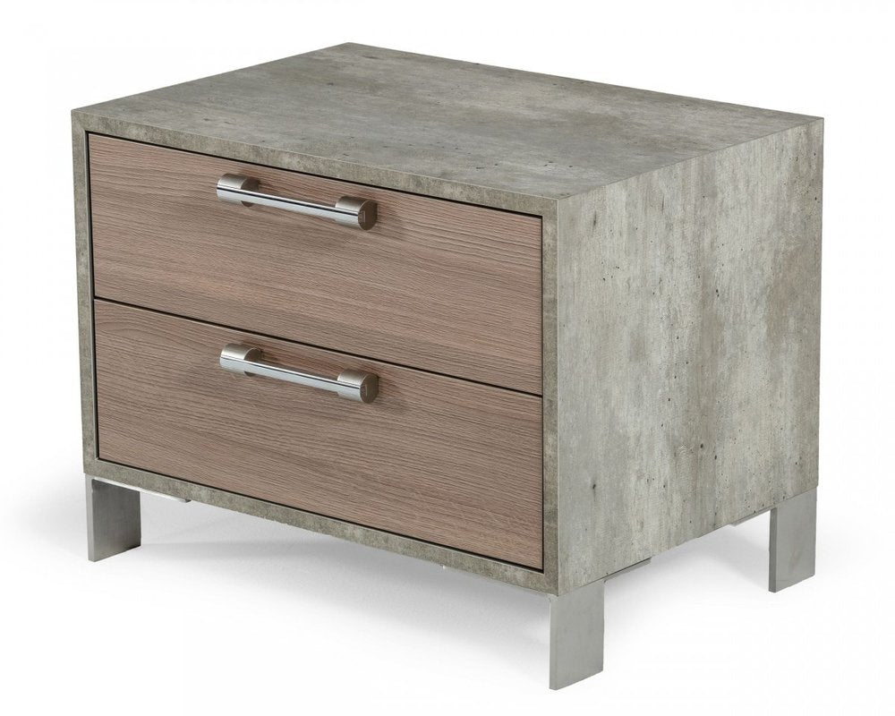 20" Brown And Gray Solid and Manufactured Wood Two Drawer Nightstand