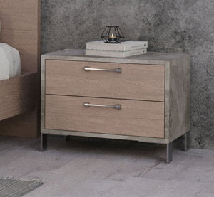 20" Brown And Gray Solid and Manufactured Wood Two Drawer Nightstand