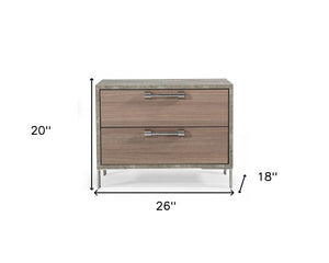 20" Brown And Gray Solid and Manufactured Wood Two Drawer Nightstand
