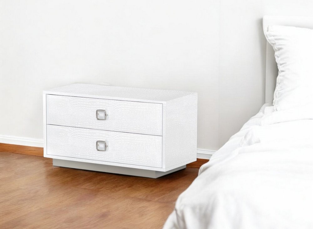 19" White Solid and Manufactured Wood Two Drawer Nightstand