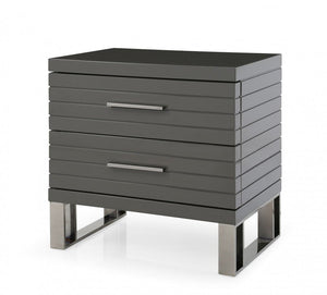 23" Silver And Gray Stainless Steel Solid and Manufactured Wood Two Drawer Nightstand