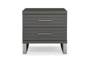 23" Silver And Gray Stainless Steel Solid and Manufactured Wood Two Drawer Nightstand