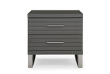 23" Silver And Gray Stainless Steel Solid and Manufactured Wood Two Drawer Nightstand