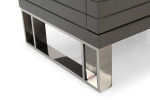 23" Silver And Gray Stainless Steel Solid and Manufactured Wood Two Drawer Nightstand