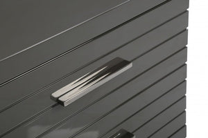 23" Silver And Gray Stainless Steel Solid and Manufactured Wood Two Drawer Nightstand