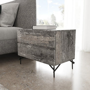 21" Gray Iron and Wood Two Drawer Nightstand