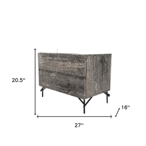 21" Gray Iron and Wood Two Drawer Nightstand