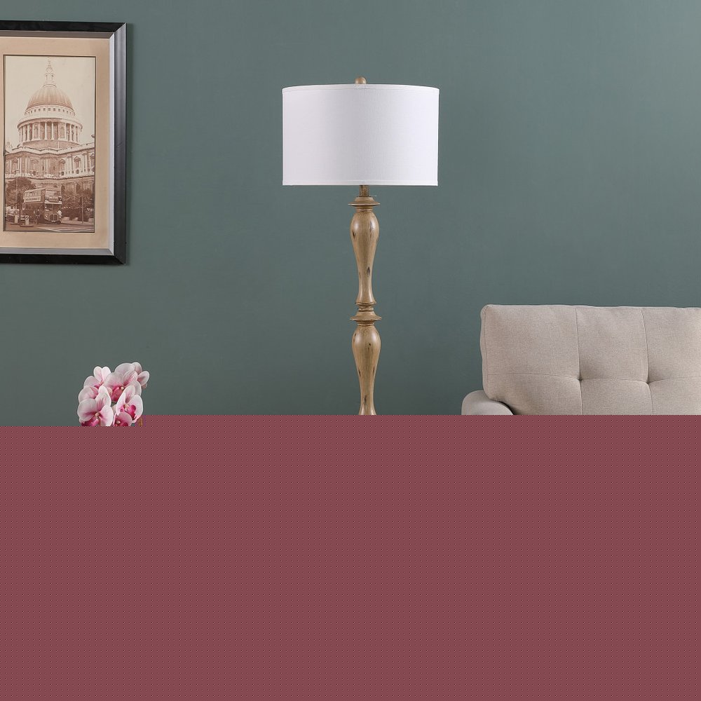 62" Brown And White Polyresin Floor Lamp With White Fabric Shade