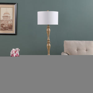 62" Brown And White Polyresin Floor Lamp With White Fabric Shade