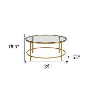 36" Gold And Clear Glass Round Coffee Table