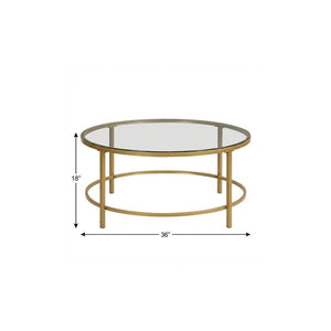 36" Gold And Clear Glass Round Coffee Table