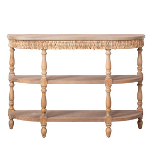 Handcrafted Wood Console Table with Hand-Woven Trim