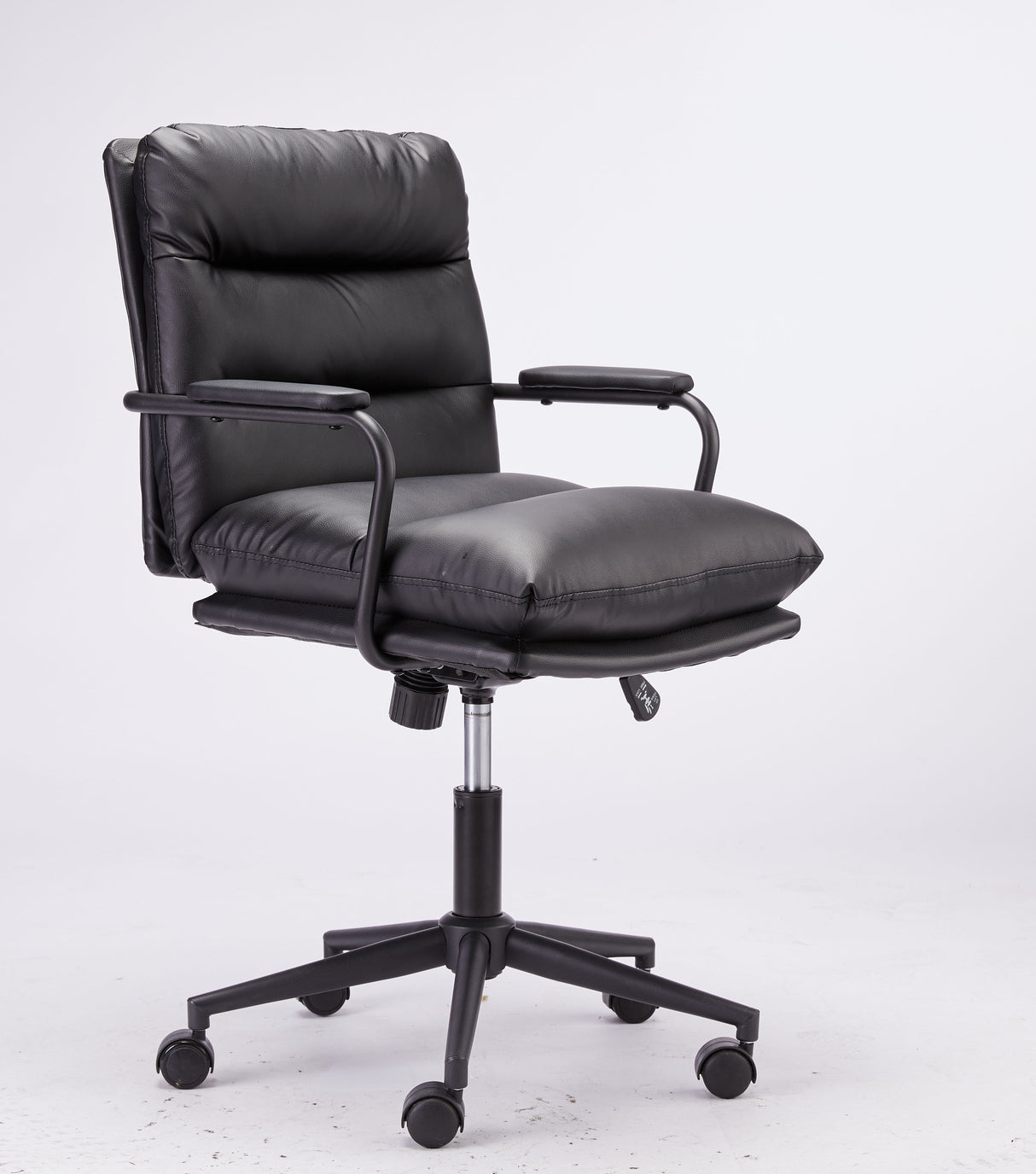Couch.com Office Chair Mid Back Desk Chair Modern Excutive Office Chair With Arms And Wheels For Home Office Black, Durable Design, Faux Leather Construction, Black Finish by Couch.com