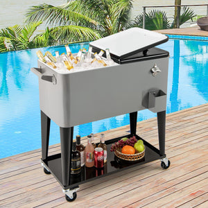 Portable Patio Cooler with Bottom Storage Shelf and Bottle Opener-Gray
