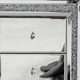 27" Silver Wood and Mirror And Mirrored Glass Three Drawer Nightstand