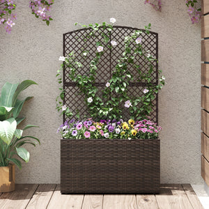 49 Inch Raised Garden Bed with Trellis and Wicker Planter Box-Brown