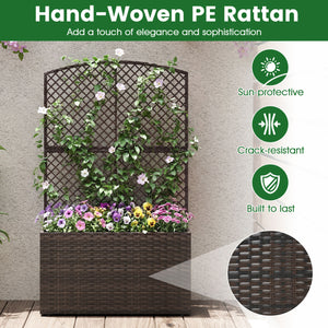 49 Inch Raised Garden Bed with Trellis and Wicker Planter Box-Brown