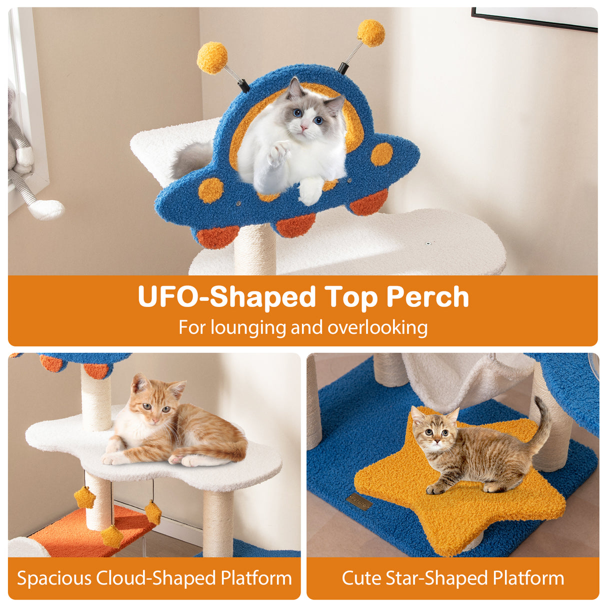 49 Inches Tall Cat Tree with UFO Top Perch Space Capsule and Sisal Scratching Posts-Blue