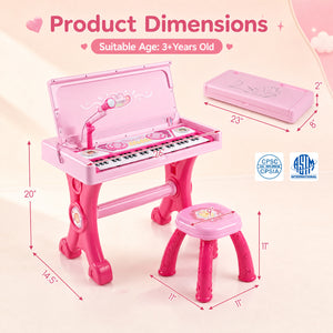49 Keys Kids Electric Piano Keyboard Toy w/ Stool & Microphone Lights & Multiple Sounds-Pink